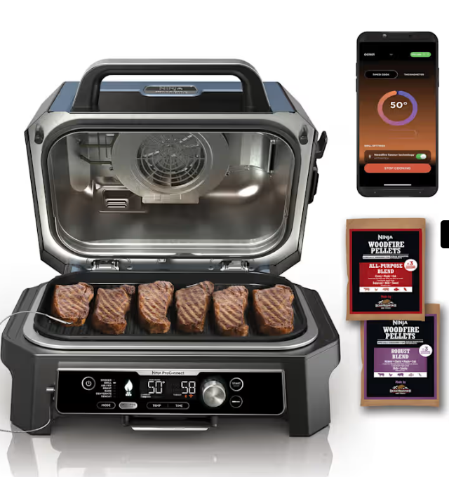 Barbacoa Eléctrica Ninja Woodfire PRO Connect XL + Mesa y Funda - Magic Dreams Collection