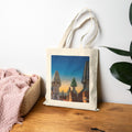Palau Güell Canvas Tote Bag —  Tote con estampado artístico de las chimeneas Gaudí en el  tejado del Palau Güell  al amanecer - Magic Dreams Collection