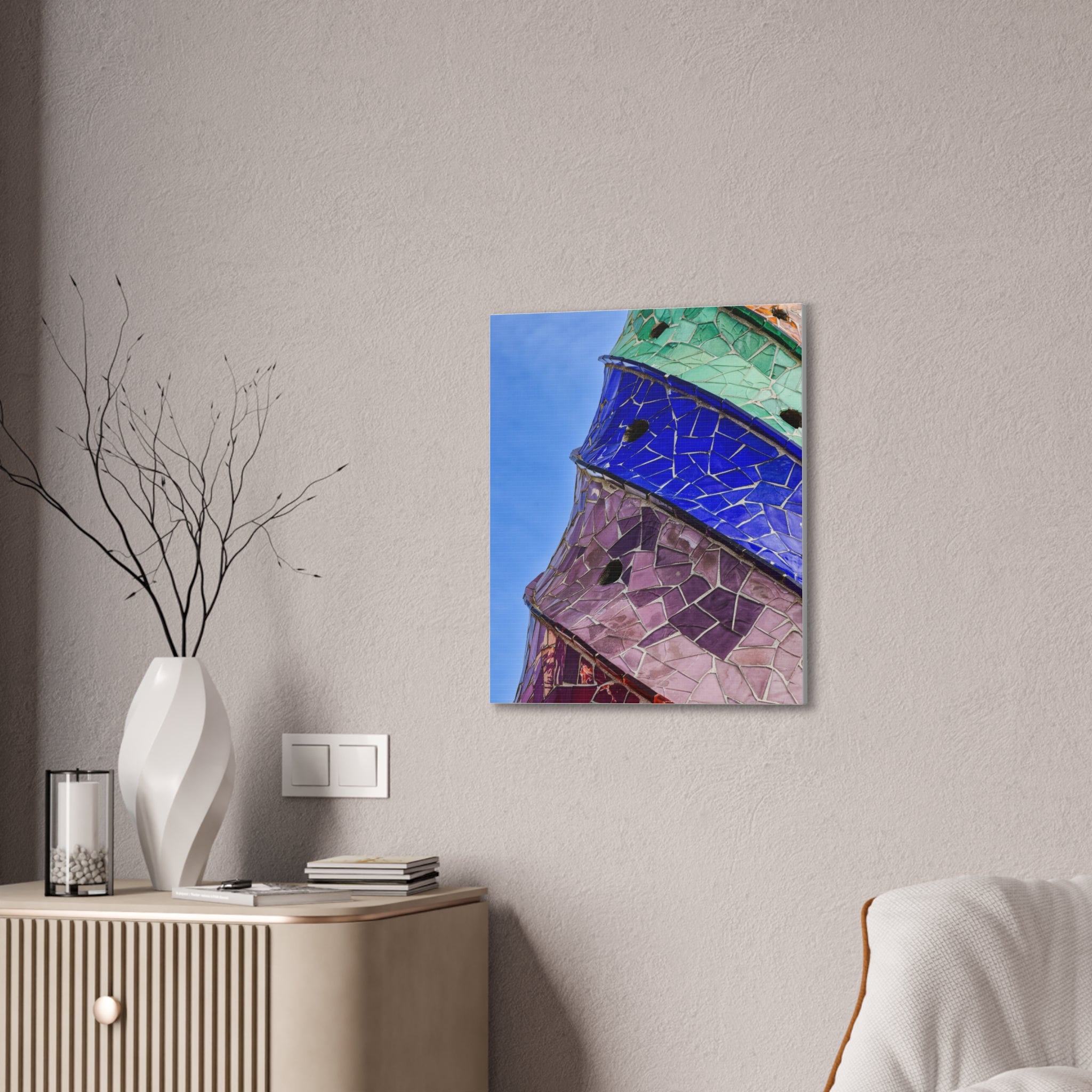 Lienzo decorativo  — Arte mural en azul y púrpura trencadís de las chimeneas del Palau Güell - Magic Dreams Collection