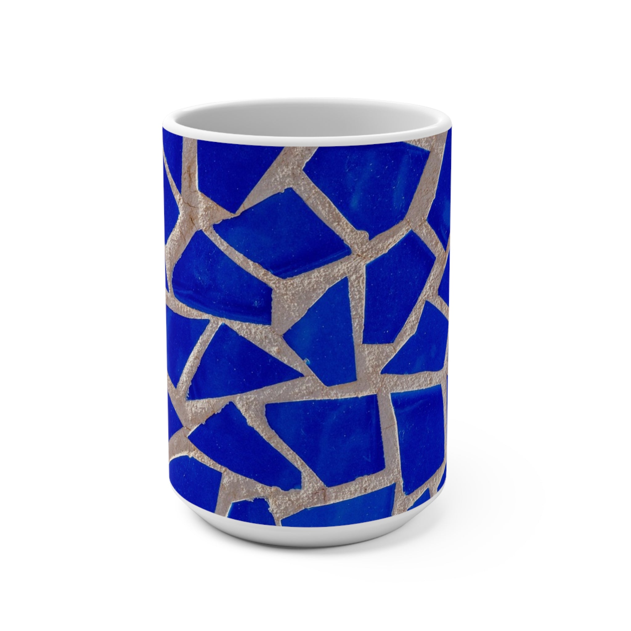 Taza de cerámica azul — Patrón de mosaico tipo vidriera inspirado en la técnica trencadís de Antoni Gaudí - Magic Dreams Collection