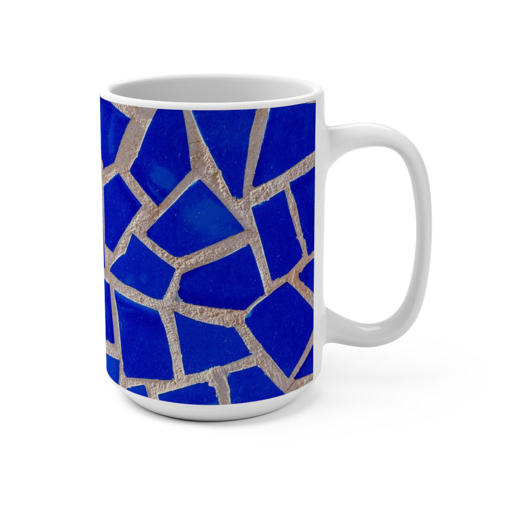 Taza de cerámica azul — Patrón de mosaico tipo vidriera inspirado en la técnica trencadís de Antoni Gaudí - Magic Dreams Collection