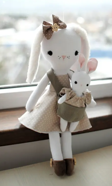 Muñeca Conejo Mamá y Bebé — 35 cm, hecha a mano (Magic Dreams Collection)