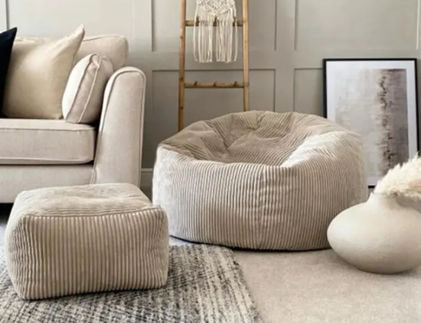 Juego de fundas Sillón y Puff 2 en 1 Beige de franela y pana – Magic Dreams Collection