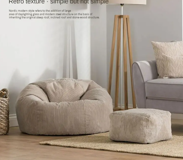 Juego de fundas Sillón y Puff 2 en 1 Beige de franela y pana – Magic Dreams Collection