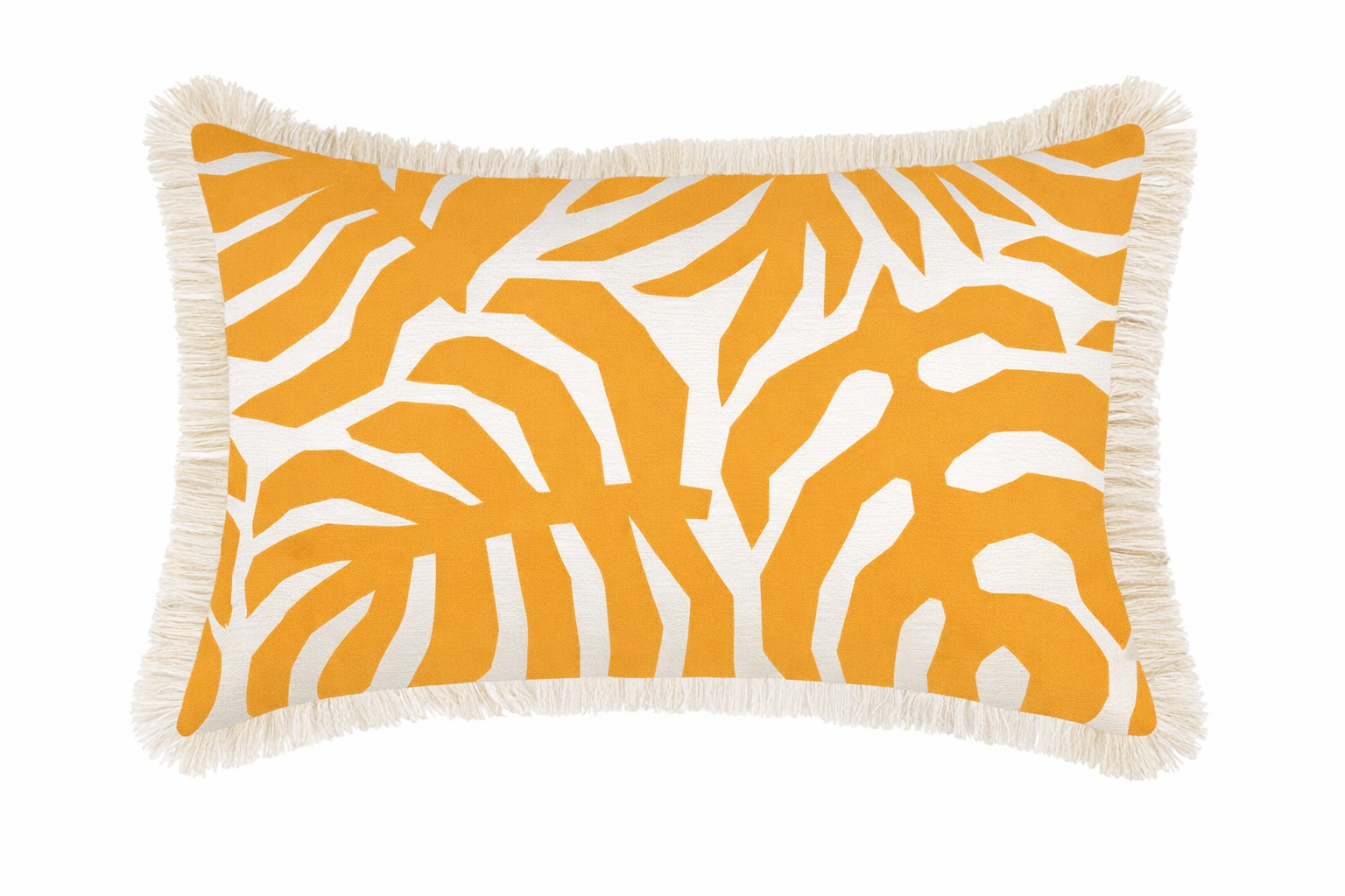 Funda de Cojín Coastal Fringe Casa Palms Gold & White 35×50 – Magic Dreams Collection