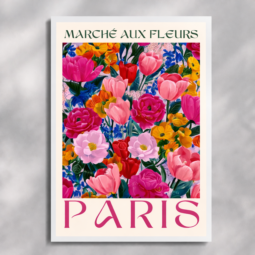 Cartel «París — Marché aux Fleurs» con Marco — 27 × 35 cm - Magic Dreams Collection