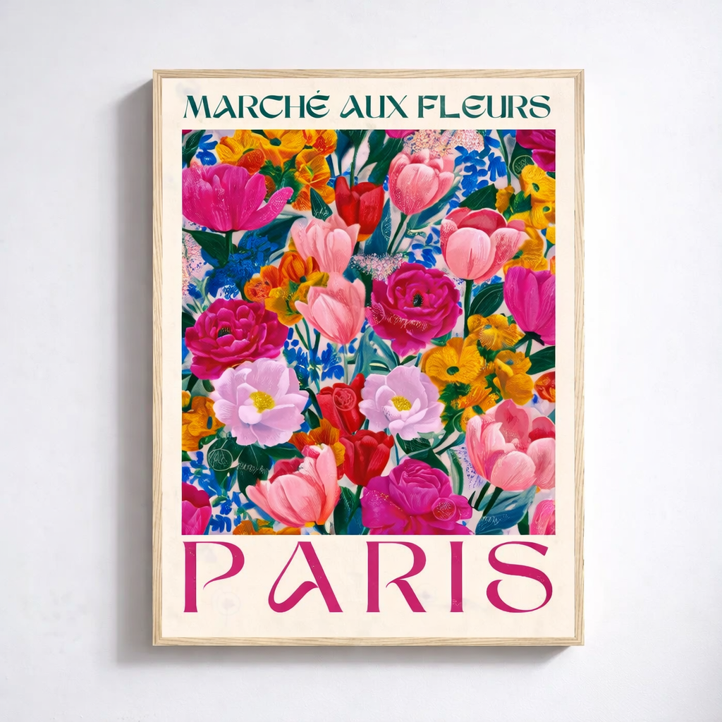 Cartel «París — Marché aux Fleurs» con Marco — 27 × 35 cm - Magic Dreams Collection