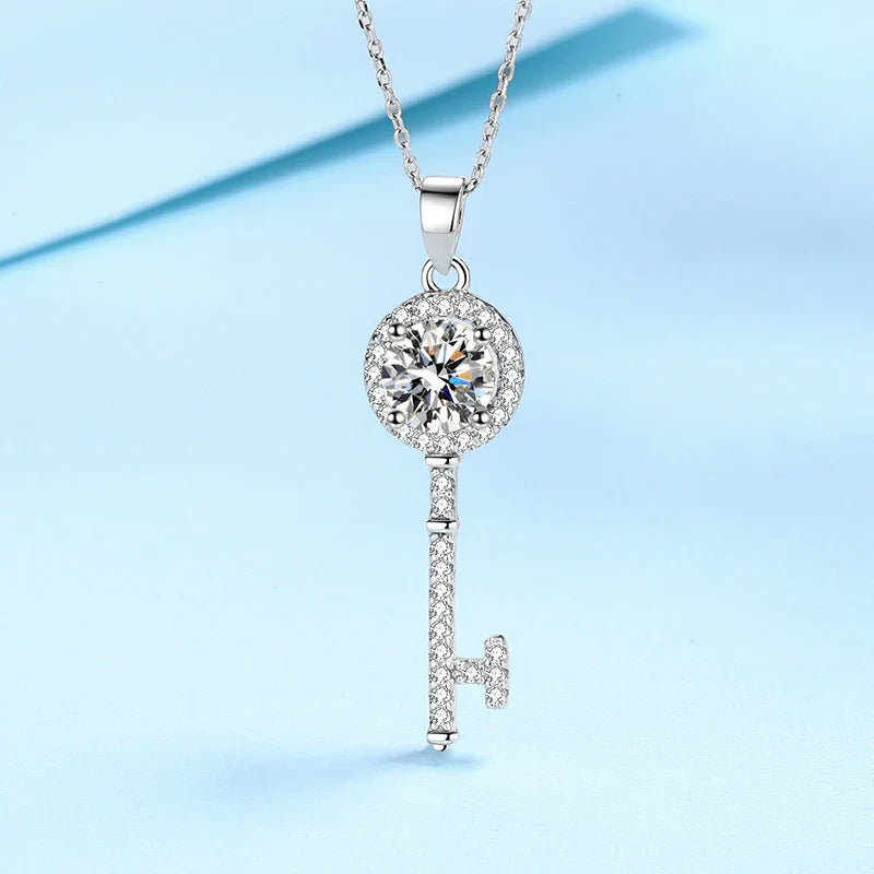 1CT Moissanite Key Pendant Necklace for Timeless Elegance-3
