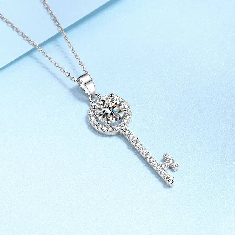 1CT Moissanite Key Pendant Necklace for Timeless Elegance-1