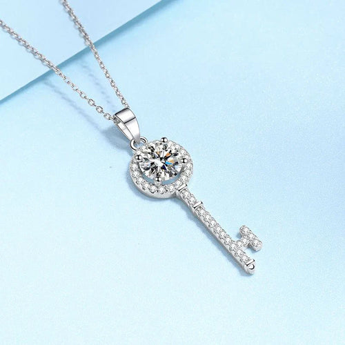 1CT Moissanite Key Pendant Necklace for Timeless Elegance-1