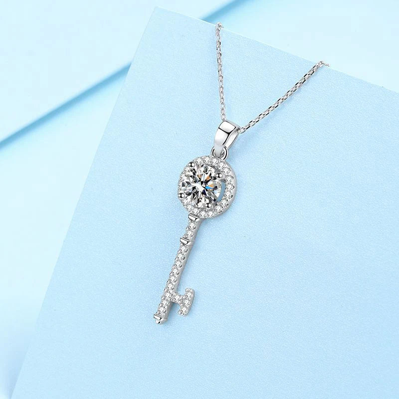 1CT Moissanite Key Pendant Necklace for Timeless Elegance-2