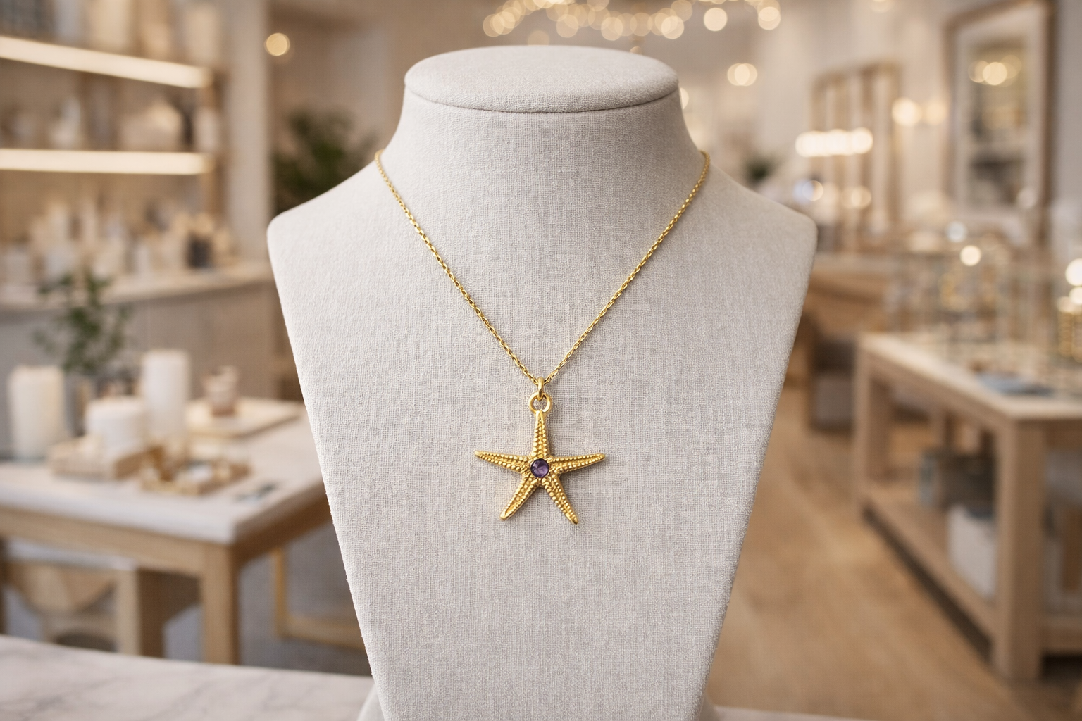 Collar con colgante de estrella de mar (chapado en oro, detalle de circonita) (Magic Dreams Collection)