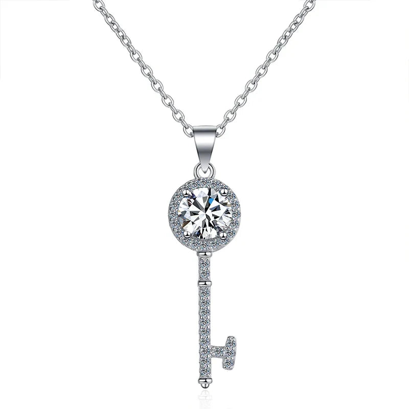 1CT Moissanite Key Pendant Necklace for Timeless Elegance-0