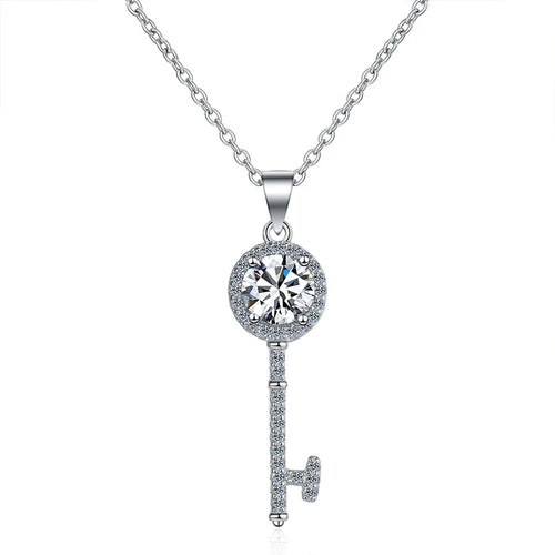 1CT Moissanite Key Pendant Necklace for Timeless Elegance-0